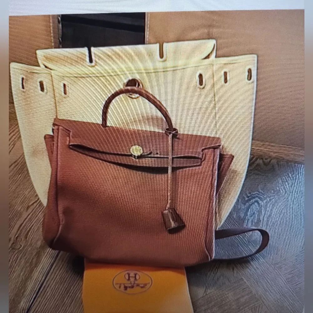 Hermes Herway Herbag 2 Bags In Brown & Beige Canvas And Leather Backpack/handbag - Picture 5 of 16